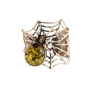 Baltic Green Amber Black Widow Bracelet in 925 Sterling Silver | Handmade